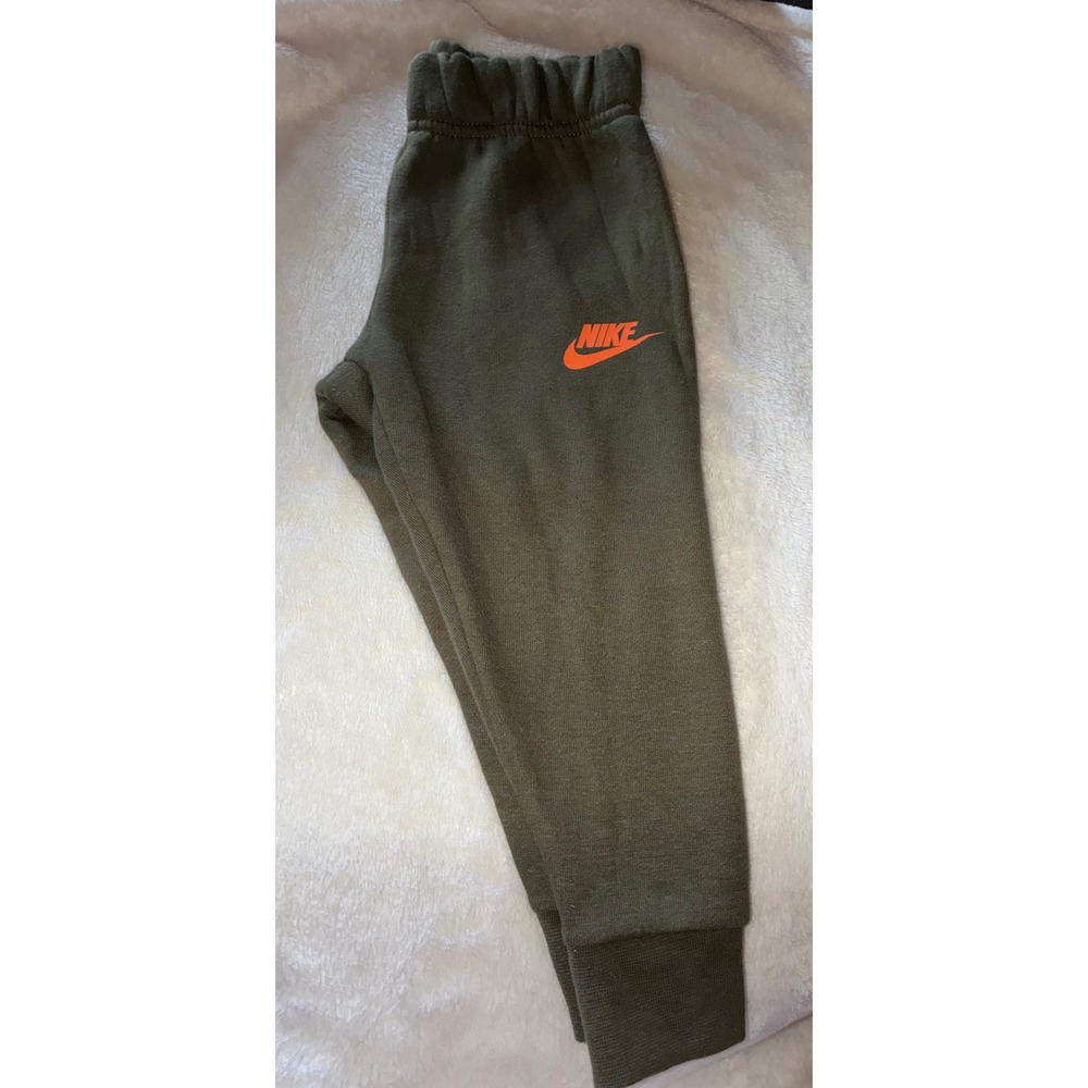 Nike Toddler Boys Olive Green Orange Logo Fleece Joggers Pants 2T 76K399-E6F
